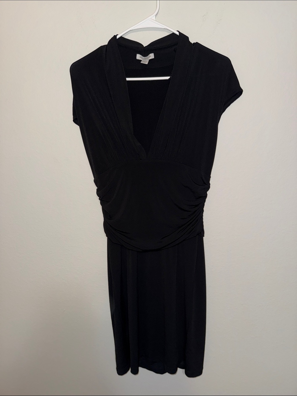 Boston Proper Black Draped V-Neck Ruched Waist Dress - size Medium